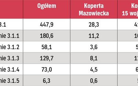 Unijne wsparcie w podziale na poszczególne instrumenty (w mln euro)