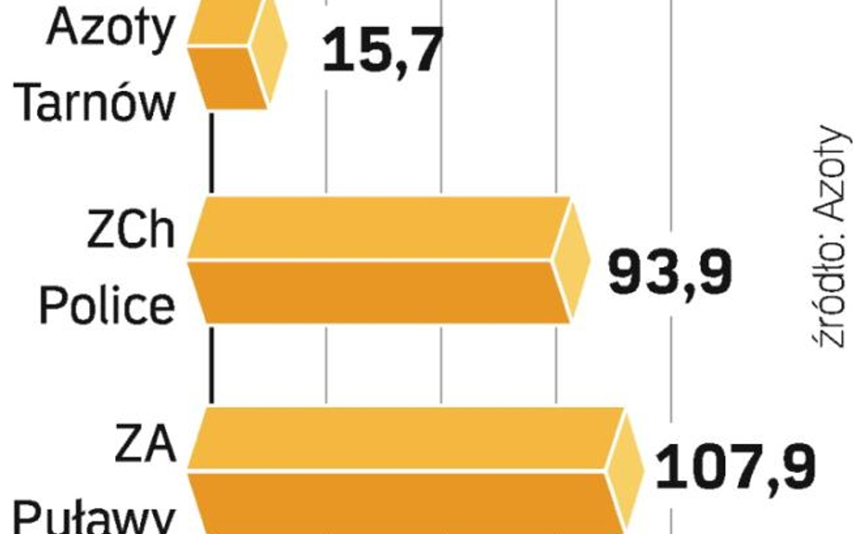 W przychodach i zysku na pracownika Azoty Tarnów pozostają daleko w tyle za Puławami i Policami.