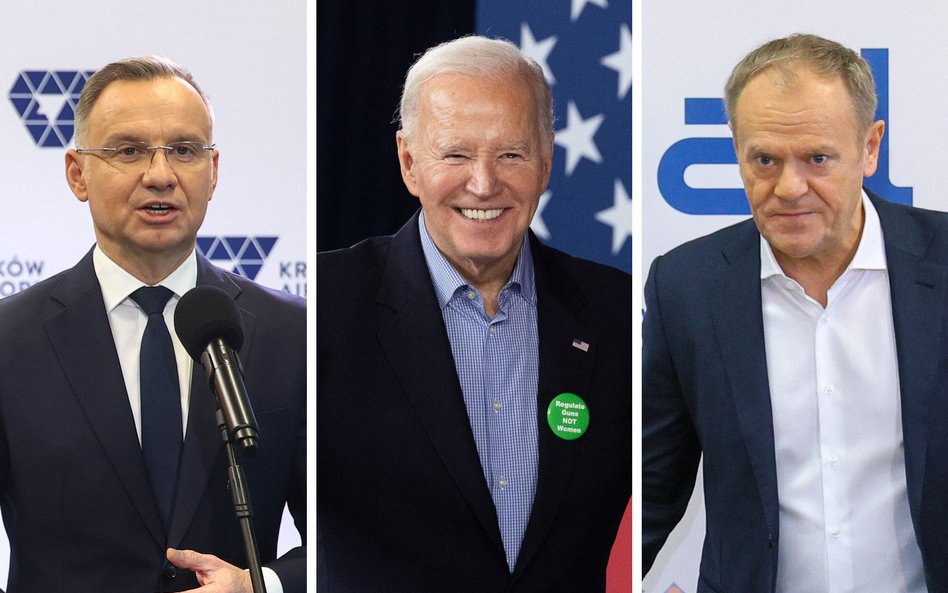 Prezydencki Polski i USA - Andrzej Duda i Joe Biden - oraz premier RP Donald Tusk