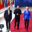 Przewodniczący Rady Europejskiej António Costa, prezydent Ukrainy Wołodymyr Zełenski i przewodnicząc