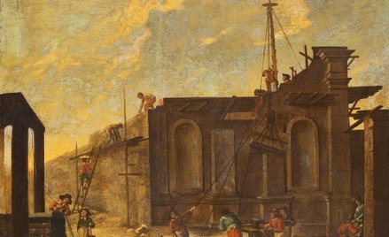 Malarz nieznany, Budowa pałacu, Włochy, 2. ćw. XVIII w.