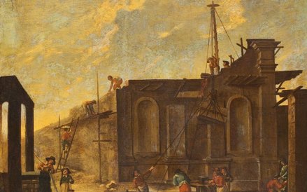 Malarz nieznany, Budowa pałacu, Włochy, 2. ćw. XVIII w.