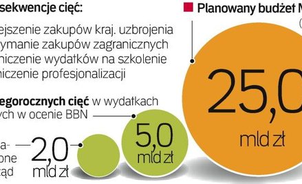 Na cięciach straci przemysł zbrojeniowy, ucierpi też reforma armii. Dostawy sprzętu będą o połowę mn