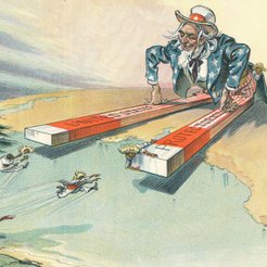 Polityczna karykatura rysownika Udo Kepplera z 1913 r., krytykująca amerykańskie protektoraty w Amer