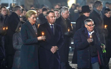 Agata Kornhauser-Duda, prezydent Andrzej Duda i Marian Turski, były więzień Auschwitz