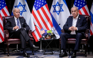 Spotkanie prezydenta USA Joe Bidena z premierem Izraela Beniaminem Netanjahu w październiku ubr. r.