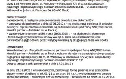 Wzór wniosku o ustanowienie likwidatora sp.p.