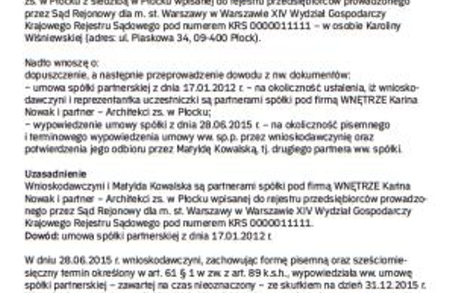 Wzór wniosku o ustanowienie likwidatora sp.p.