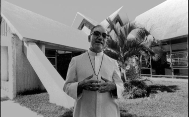 Monsegnor Romero na pół roku przed śmiercią. Biel i zieleń palm. Fot. Alex Bowie