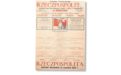 Plakat reklamujący pierwsze wydanie „Rzeczpospolitej”. Oryginał wisi w redakcyjnej sali Pod Orłem, g