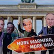 Aktywiści w maskach (od lewej do prawej) współprzewodniczącej AfD Alice Weidel, Elona Muska, Donalda