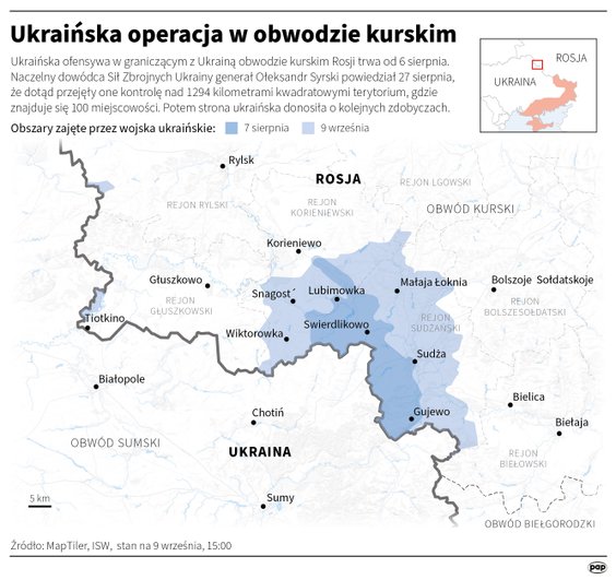 Ukraińska operacja w obwodzie kurskim (MAPA), stan na 9 września na godzinę 15:00