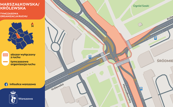 Organizacja ruchu na skrzyżowaniu Marszałkowskiej i Królewskiej od 23 lipca