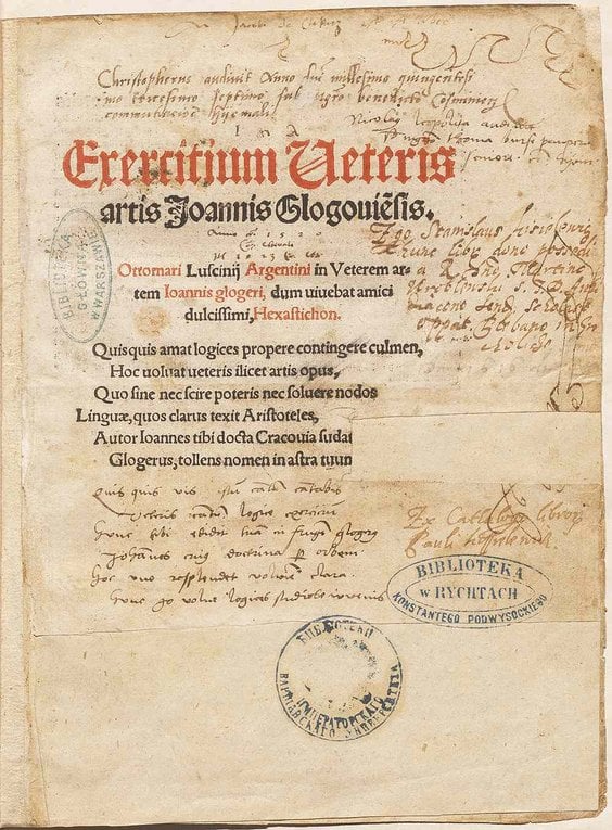 Exercitium Veteris artis Joannis Glogouie[n]sis, Jan z Głogowa (1445-1507). Wydawca / drukarz: p[er]