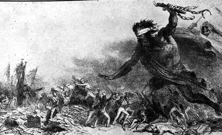 Rosyjski barbarzyńca i epidemia cholery wkraczają do Europy – grafika Denisa Auguste’a Raffeta z 183