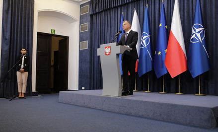 Prezydent Andrzej Duda podczas oświadczenia dot. państwowej komisji ds. badania wpływów rosyjskich n