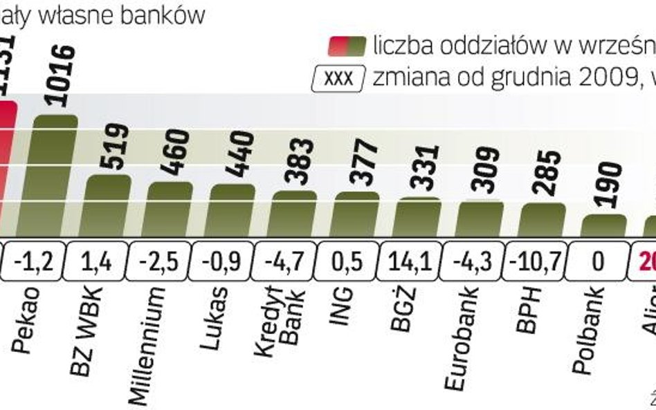 Niekwestionowani liderzy to wciąż PKO BP i Pekao. Najwięcej oddziałów otworzyły Alior Bank i BGŻ.