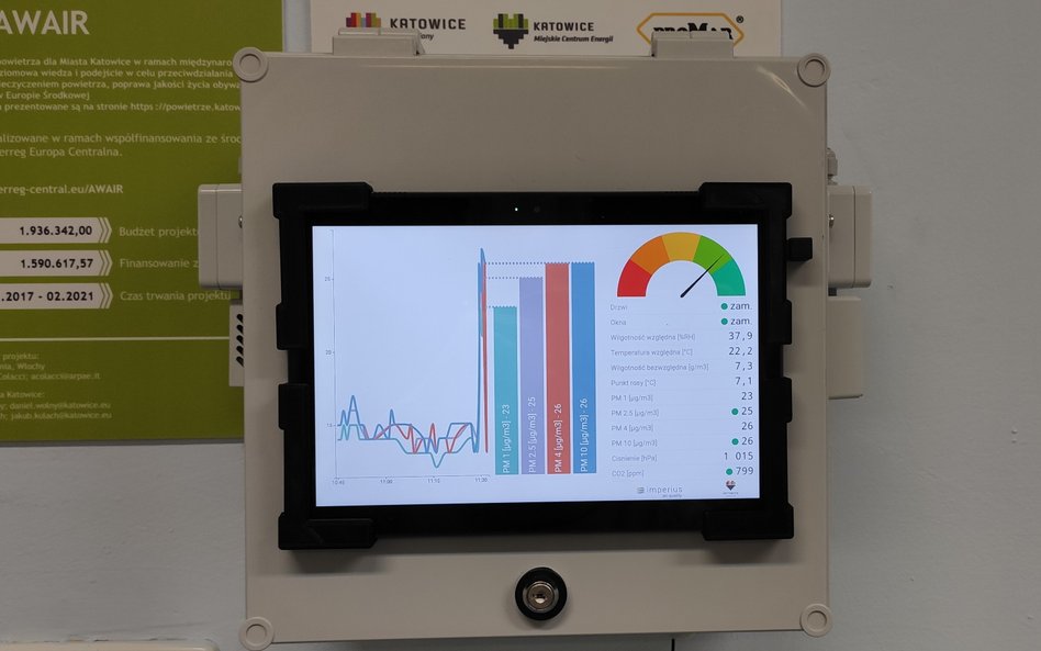 Czujniki monitorujące jakość powietrza wewnętrznego w Katowicach.  Na froncie walki ze smogiem