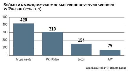 Polska produkuje rocznie ok. 1 mln ton wodoru. Głównymi jego wytwórcami i jednocześnie konsumentami 