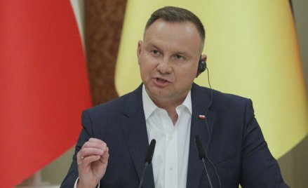 Prezydent Andrzej Duda w Kijowie na wspólnej z prezydentem Ukrainy Wołodymyrem Zełenskim konferencji