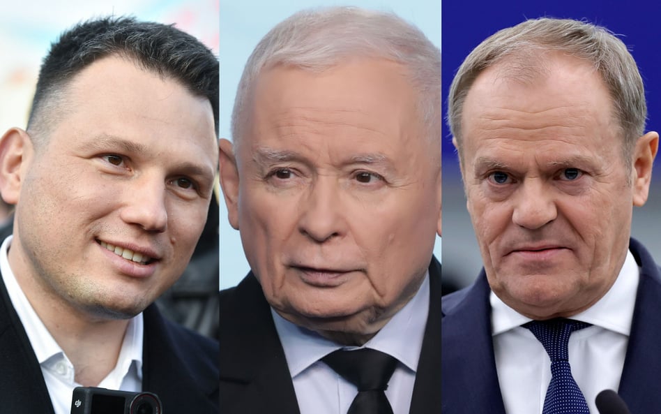 Od lewej: lider Konfederacji Sławomir Mentzen, prezes PiS Jarosław Kaczyński, premier Donald Tusk