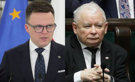 Marszałek Sejmu Szymon Hołownia (Polska 2050) i prezes PiS Jarosław Kaczyński