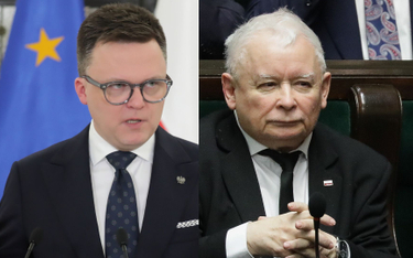 Marszałek Sejmu Szymon Hołownia (Polska 2050) i prezes PiS Jarosław Kaczyński