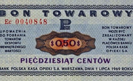 Bony towarowe PeKaO służyły do płacenia w sklepach Peweksu.