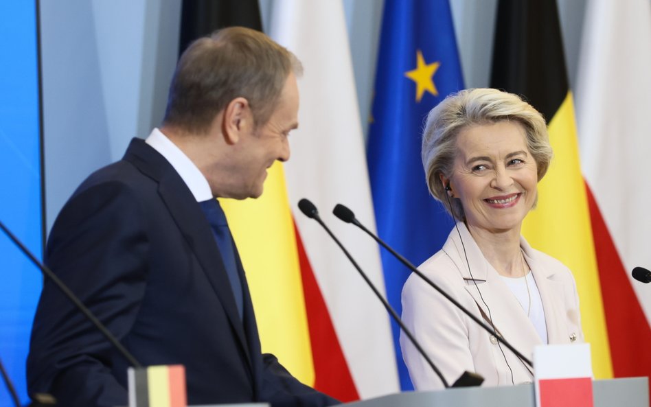 Premier RP Donald Tusk i szefowa Komisji Europejskiej Ursula von der Leyen