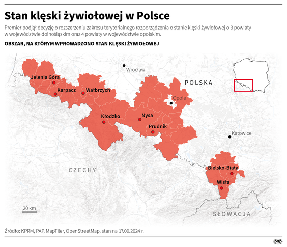 Powiaty, w których obowiązuje stan klęski żywiołowej