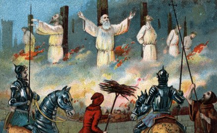 Obraz przedstawiający spalenie wielkiego mistrza Templariuszy na stosie