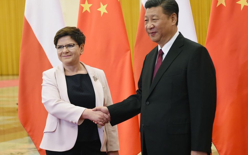 Premier Beata Szydło (L) podczas spotkania z przewodniczącym ChRL Xi Jinpingiem (P) w Pekinie.