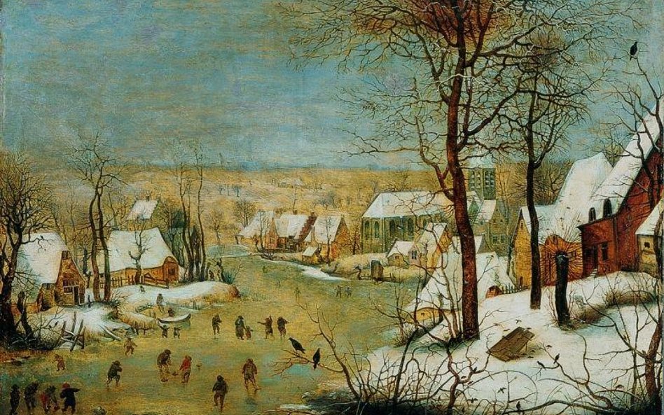 Pieter Brueghel Mł, Pejzaż zimowy z łyżwami i pułapką na ptaki, pocz. XVII w.