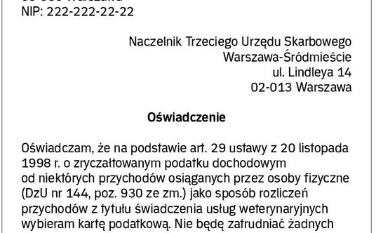 Wzór oświadczenia o wyborze opodatkowania w formie karty podatkowej