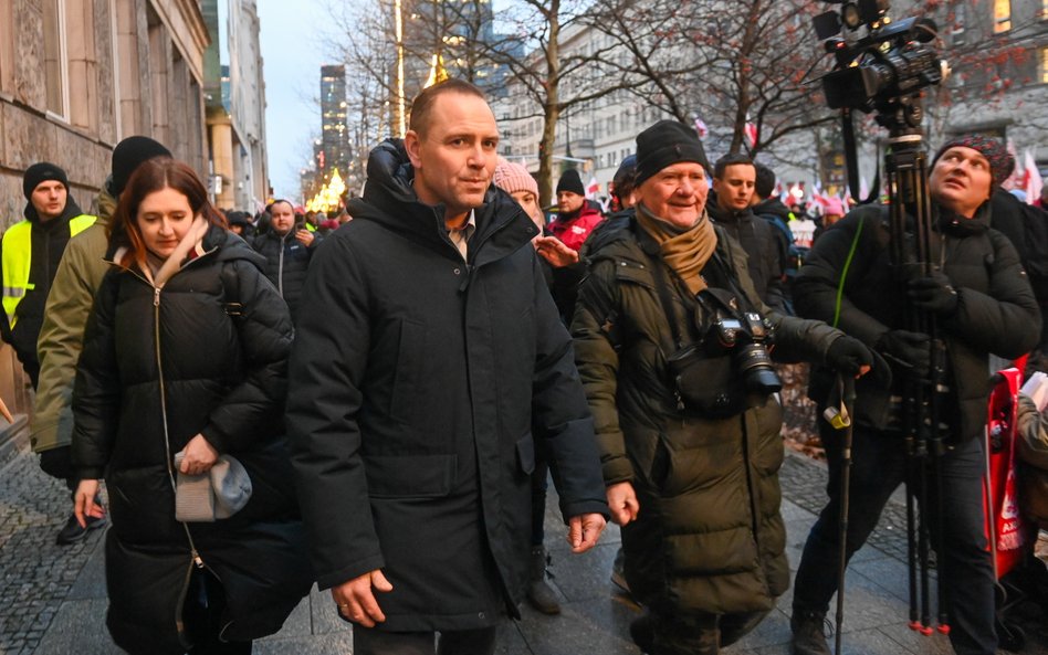 Karol Nawrocki podczas protestu rolników w Warszawie