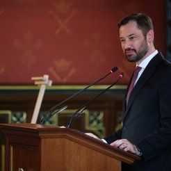 Prezydent Krakowa Aleksander Miszalski podczas uroczystej gali w Collegium Novum Uniwersytetu Jagiel
