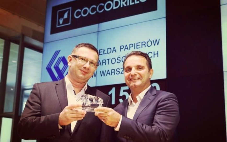 Tomasz Przybyła (z lewej), wiceprezes, i Marek Dworczak, prezes CDRL, podczas debiutu spółki na GPW 