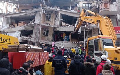 Trzęsienie ziemi w Turcji. Ratownicy szukają ofiar wśród gruzów uszkodzonego budynku w mieście  Diya