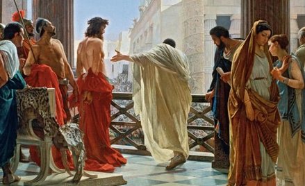 „Ecce Homo” – obraz Antonia Ciseriego z 1862 r. Poncjusz Piłat przedstawia ubiczowanego Jezusa z Naz