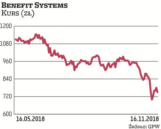 W reakcji na wyniki kwartalne, w dniu ich publikacji kurs Benefit Systems spadł o prawie 10 proc. Ro