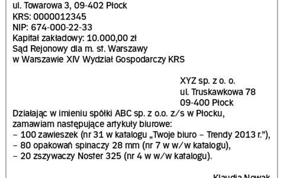 Wzór zamówienia