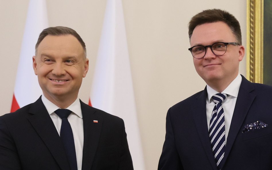 Prezydent Andrzej Duda i marszałek Sejmu Szymon Hołownia spotkali się w Pałacu Prezydenckim