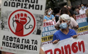 Protest przeciwko obowiązkowi szczepień na COVID w Grecji