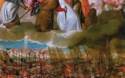 Raz jeszcze Veronese i „Bitwa pod Lepanto”. Święci i lew św. Marka sekundują Wenecji z zielonych obł