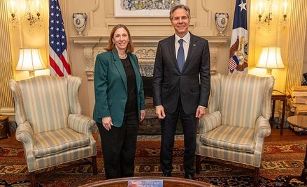 Ambasadorka USA w Rosji Lynne Tracy i sekretarz stanu Antony Blinken