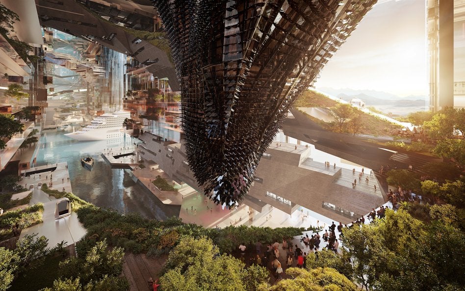 Wizualizacja wnętrz miasta The Line.