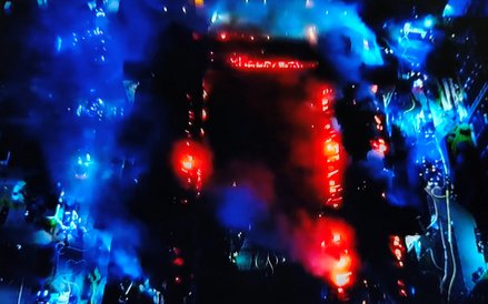 Widok z lotu ptaka na obszar pozaru z Ząbkach