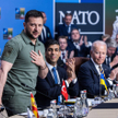 Prezydent Ukrainy Wołodymyr Zełenski, premier Wielkiej Brytanii Rishi Sunak i prezydent USA Joe Bide
