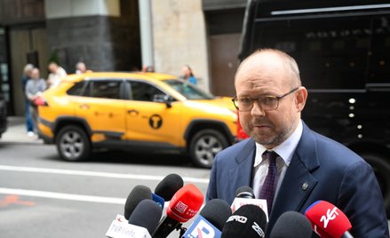 Szef Biura Polityki Międzynarodowej w KPRP Marcin Przydacz podczas wypowiedzi dla mediów w Nowym Jor