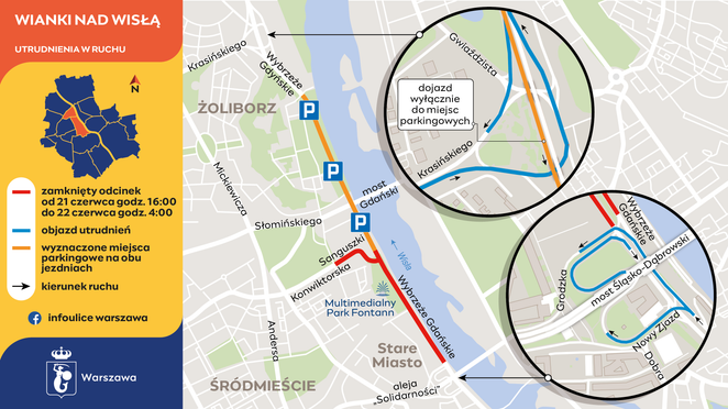 21 czerwca kierowcy muszą liczyć się z utrudnieniami drogowymi w pobliżu Wianków nad Wisłą